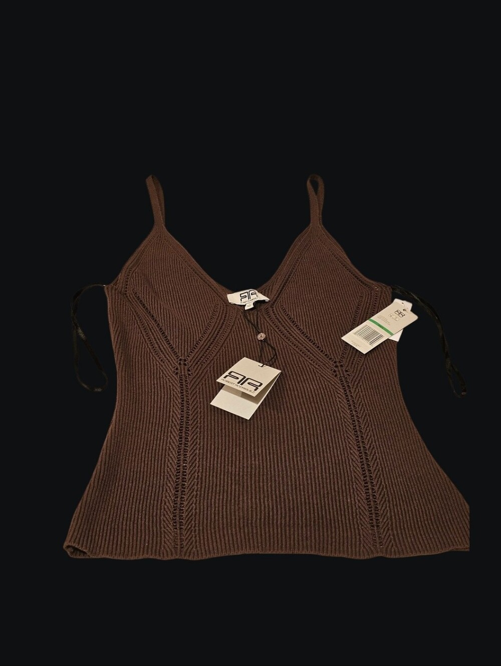 Chocolate Brown Ribbed Knit Camisole By Designer Robert Rodriguez